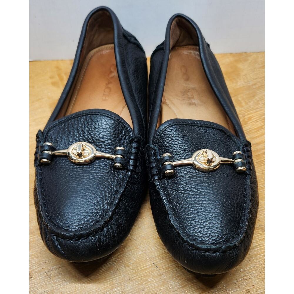 Coach Arlene Black Leather Driving Loafers 6.5B Turnlock Gold Quiet Luxury Flats